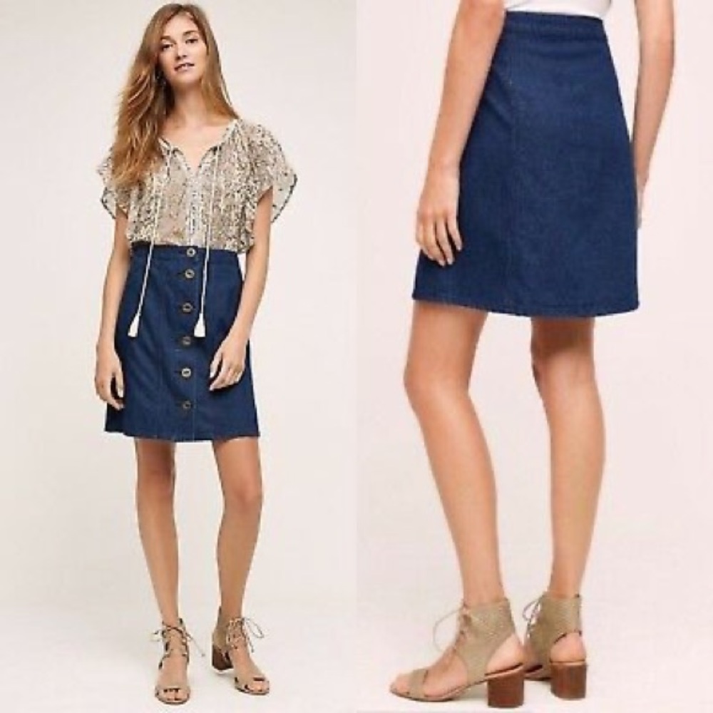 Pilcro & the Letterpress Denim Button A-line Skirt - Picture 1 of 8